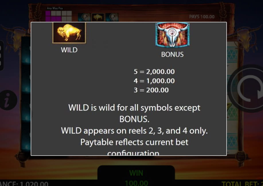 The double buffalo spirit slot paytable.